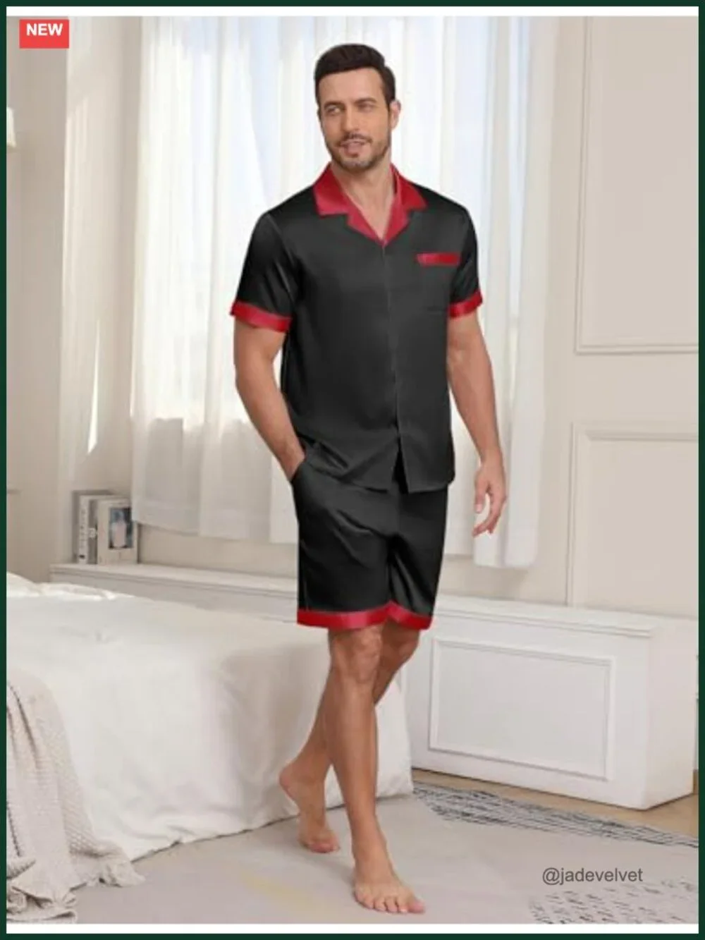 Satin Silk Pajama Sets Short Sleeve Sleepwear 2 Piece Mens Pajamas